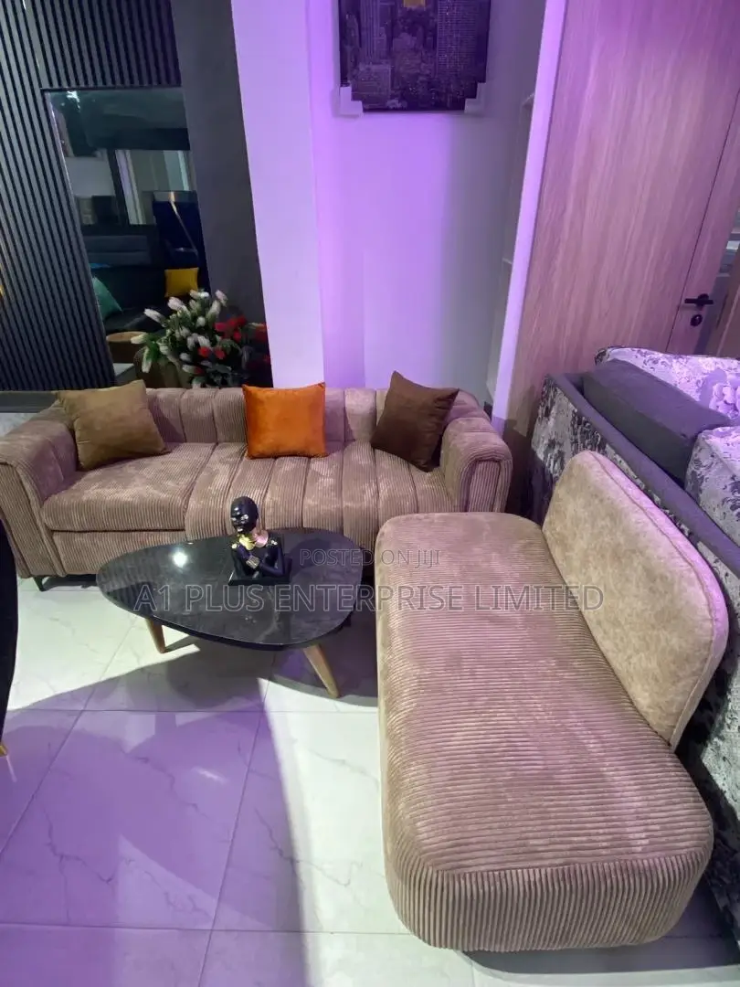 3-2 Brown Sofa Set With Clean Lines Cushions.