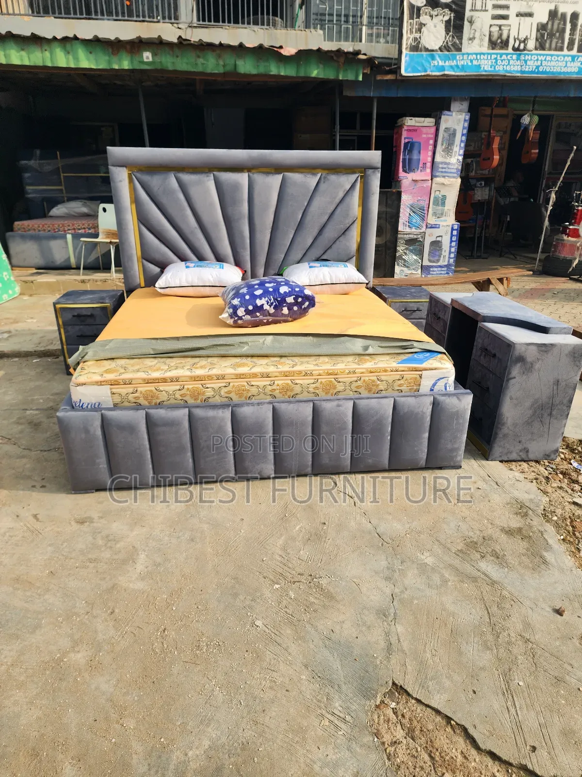 6by6 Upholstery Bed With Dresser and Side Cupboards.