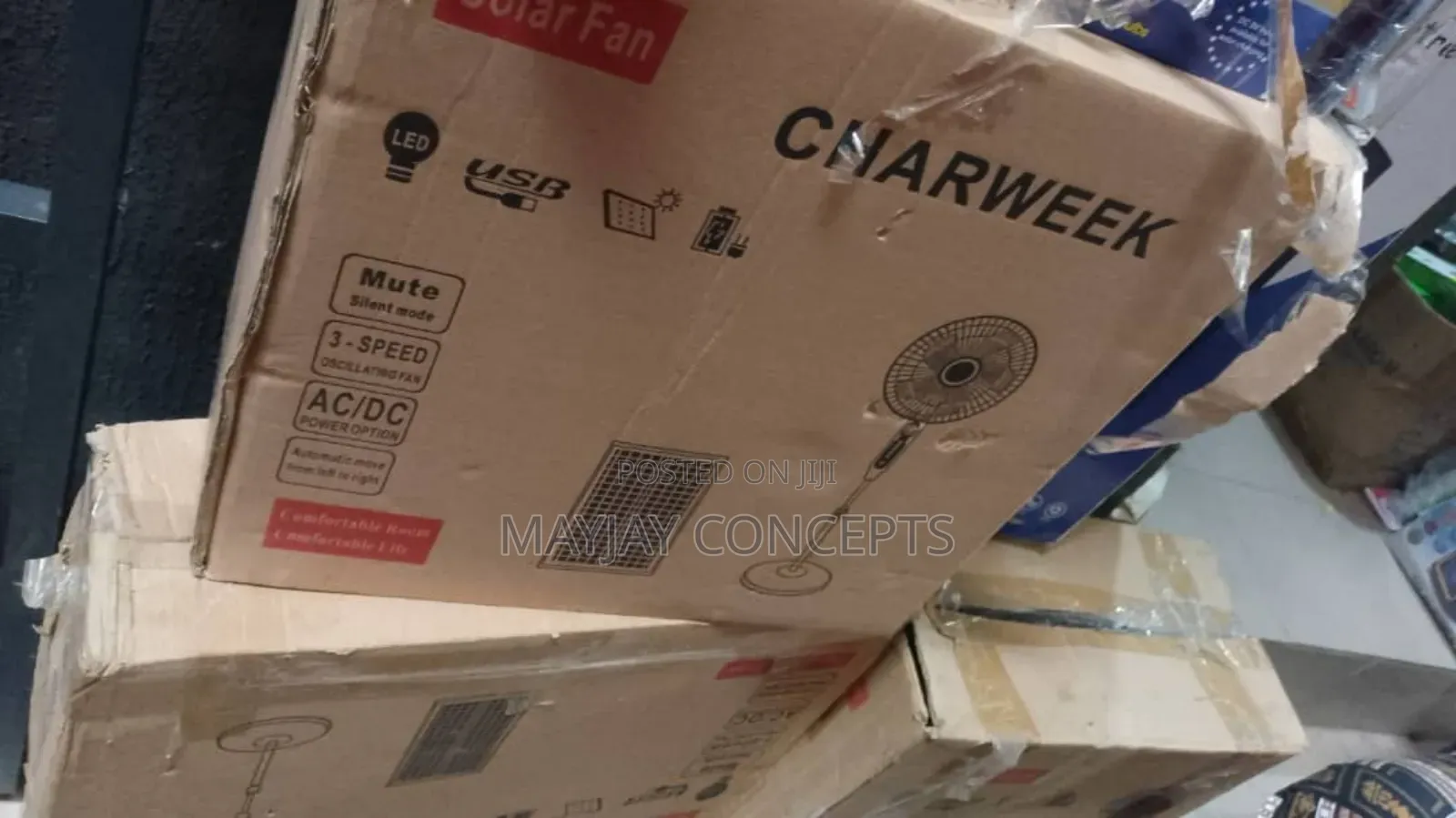 Charweek Solar Rechargeable Standing Fan With Panel,Bulbs