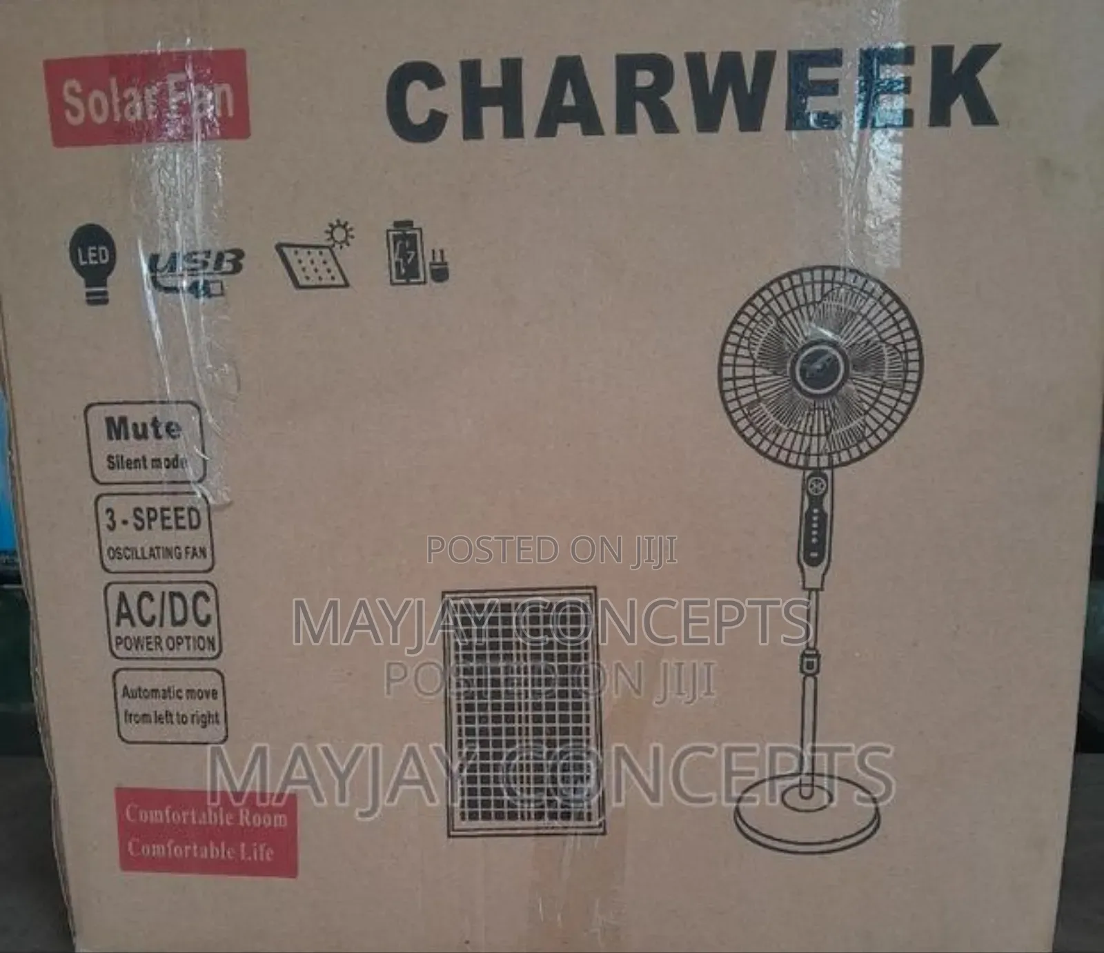 Charweek Solar Rechargeable Standing Fan With Panel,Bulbs