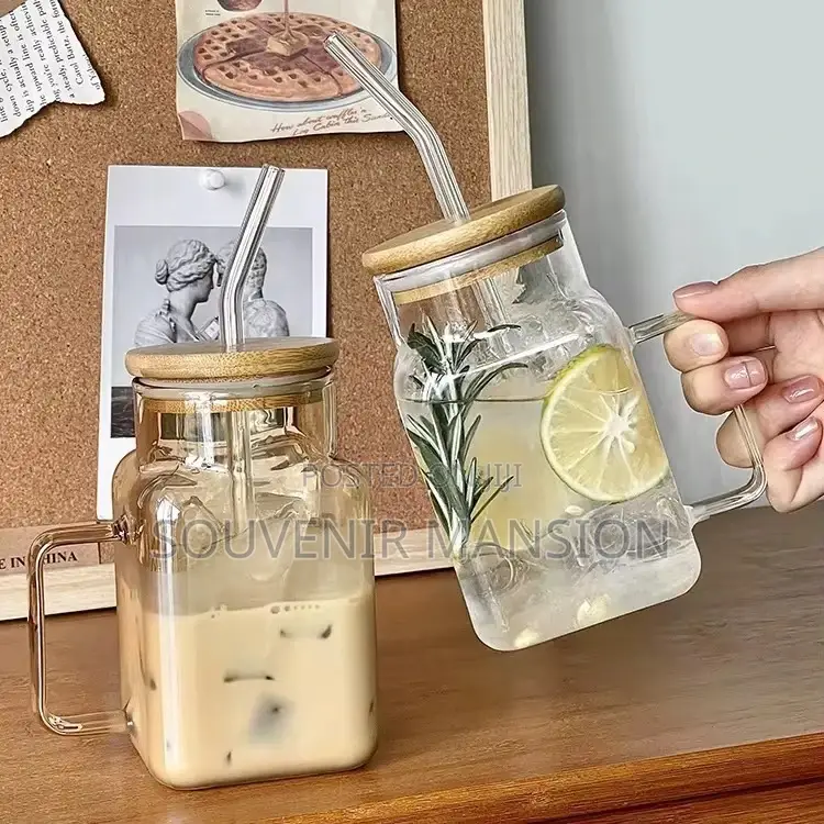 450ml Square Mug With Wooden Lid and Handle