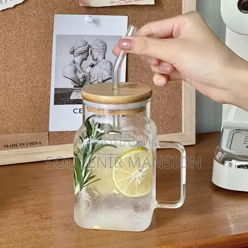 450ml Square Mug With Wooden Lid and Handle