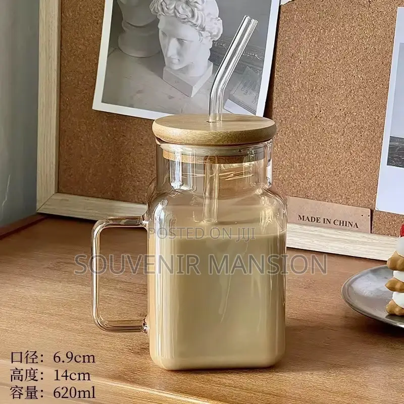 450ml Square Mug With Wooden Lid and Handle