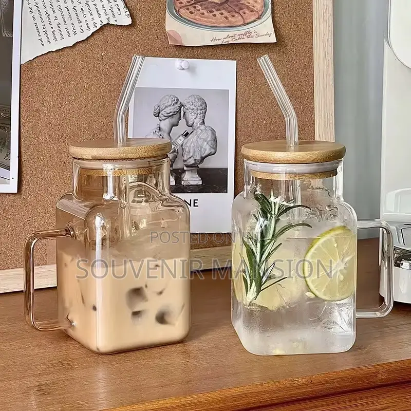 450ml Square Mug With Wooden Lid and Handle