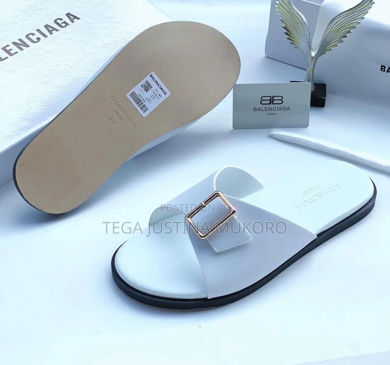 New Design Balenciaga Men's White Pam Slippers