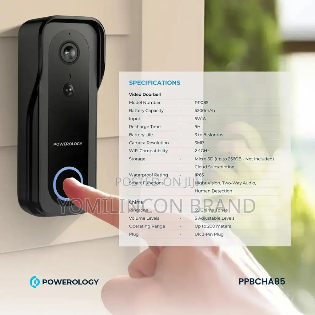 Powerology Smart Doorbell Camera - Black