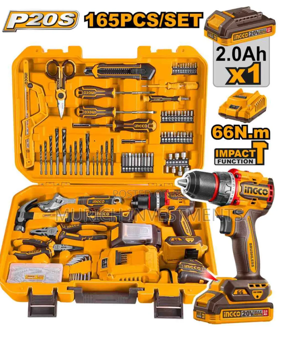 165piece Tool Set With 20v Lithium-Ion Cordless Impact Drill