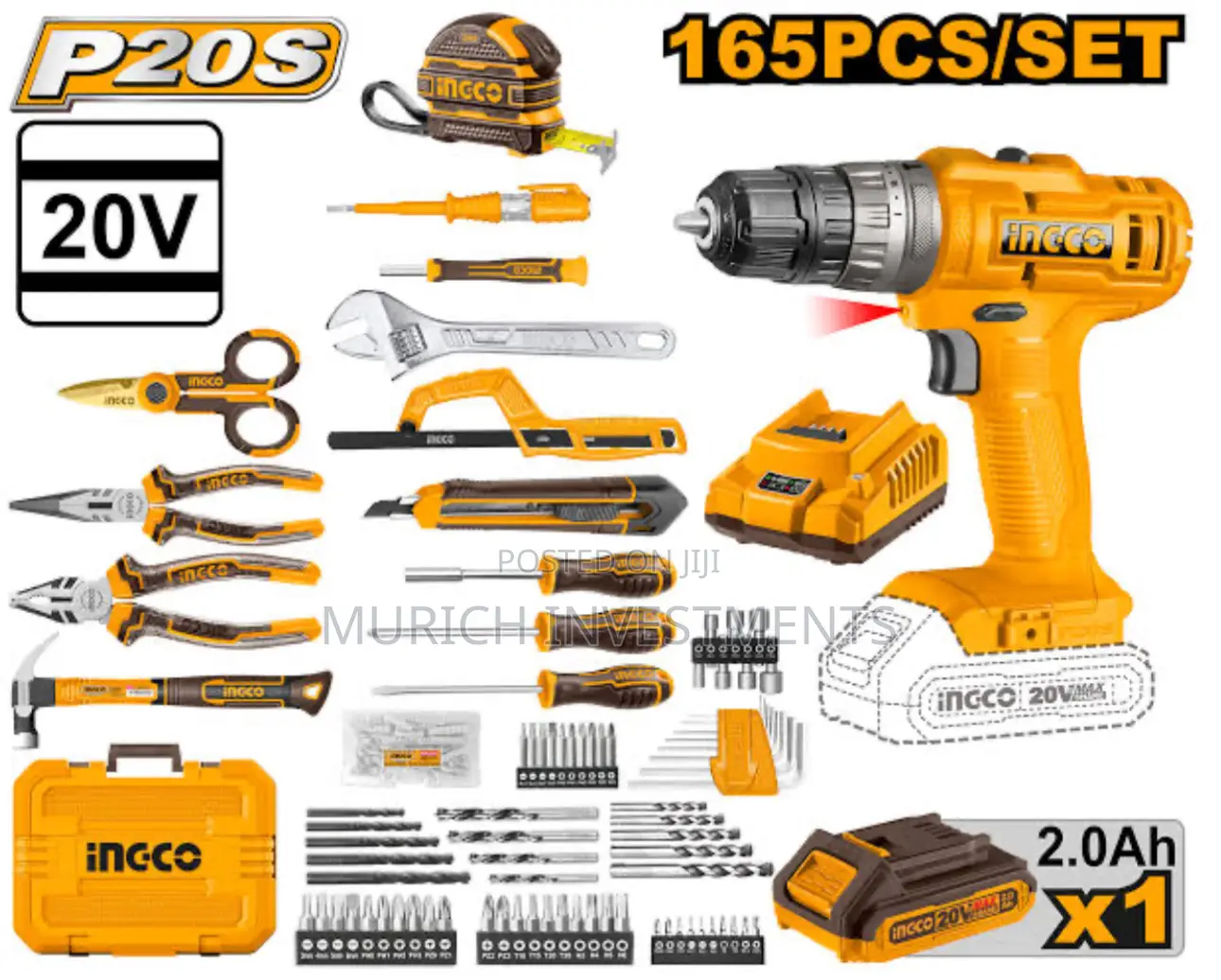 165piece Tool Set With 20v Lithium-Ion Cordless Impact Drill