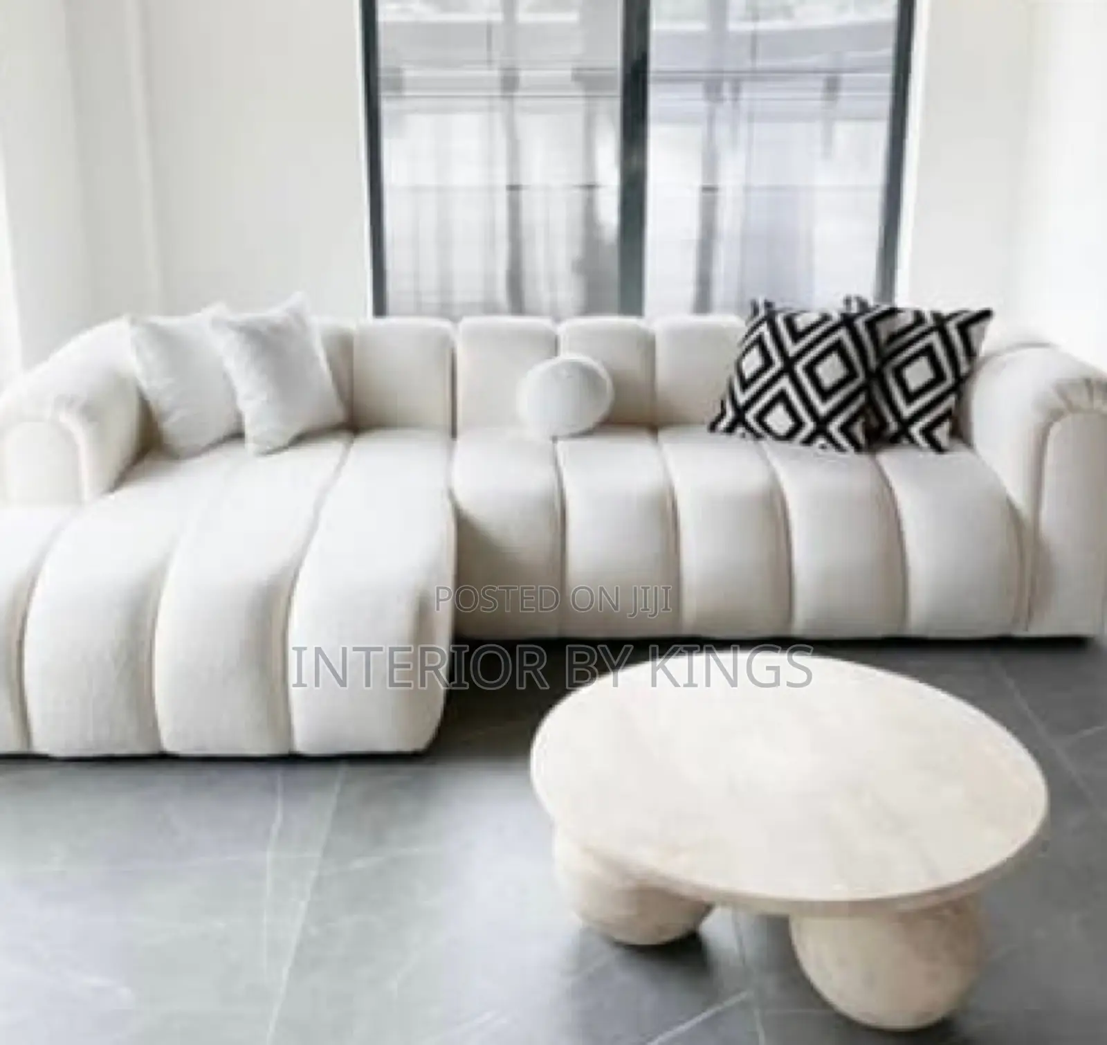 L-Shaped Custom Made Sofa +Wood Ball Table Can Come in Color