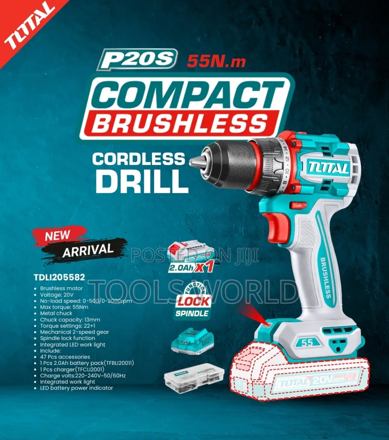 Total Tidli20558 Cordless Impact Drill 20v