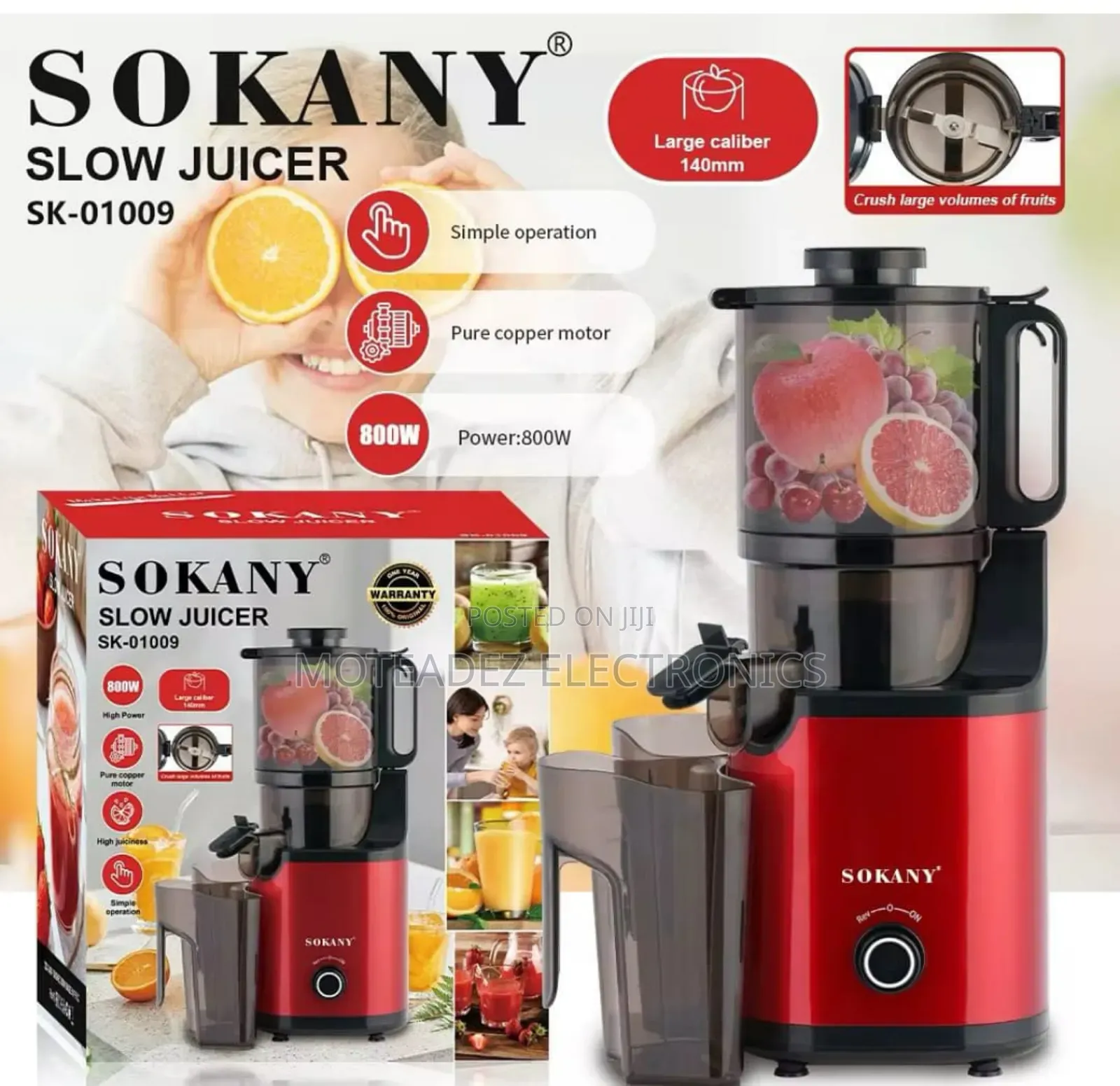Sokany 800w Large Calibre Pure Copper Coil Heavy Slow Juicer