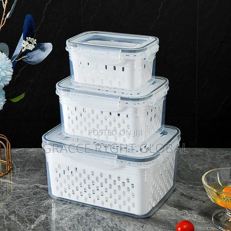 3pcs Fridge Food Storage Container With Draining Basket