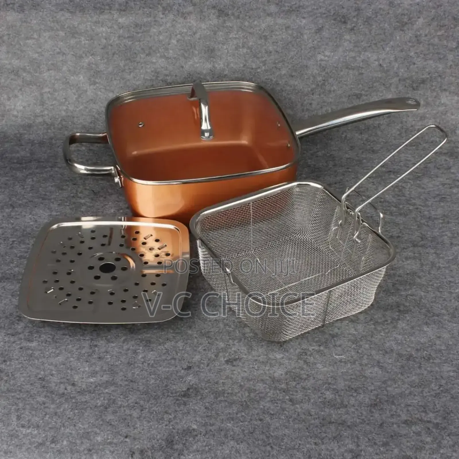Non-stick Pan Copper Square Pan 'chef Glass Lid Fry Basket