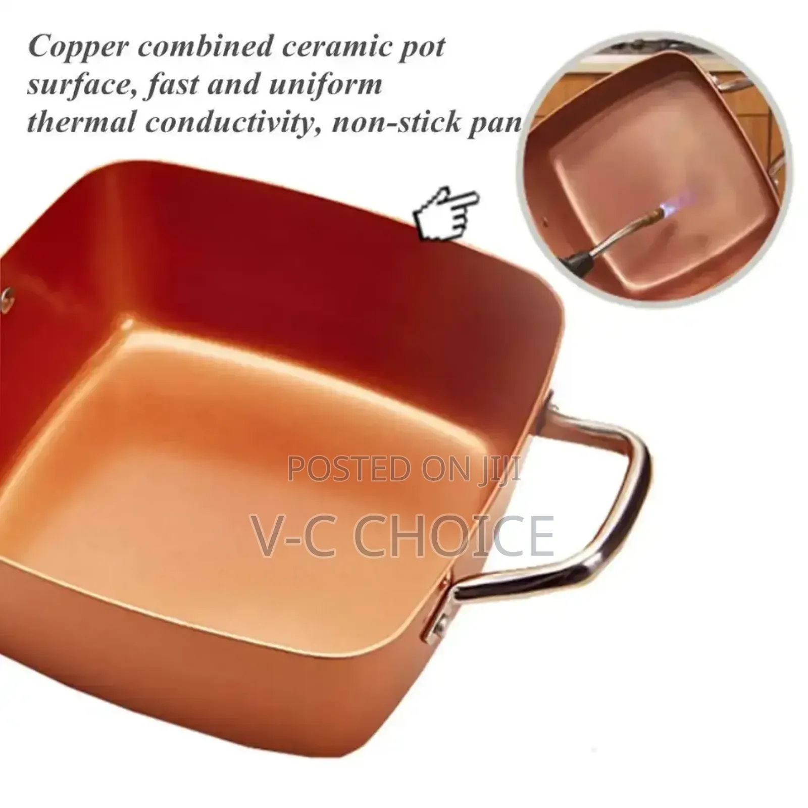 Non-stick Pan Copper Square Pan 'chef Glass Lid Fry Basket