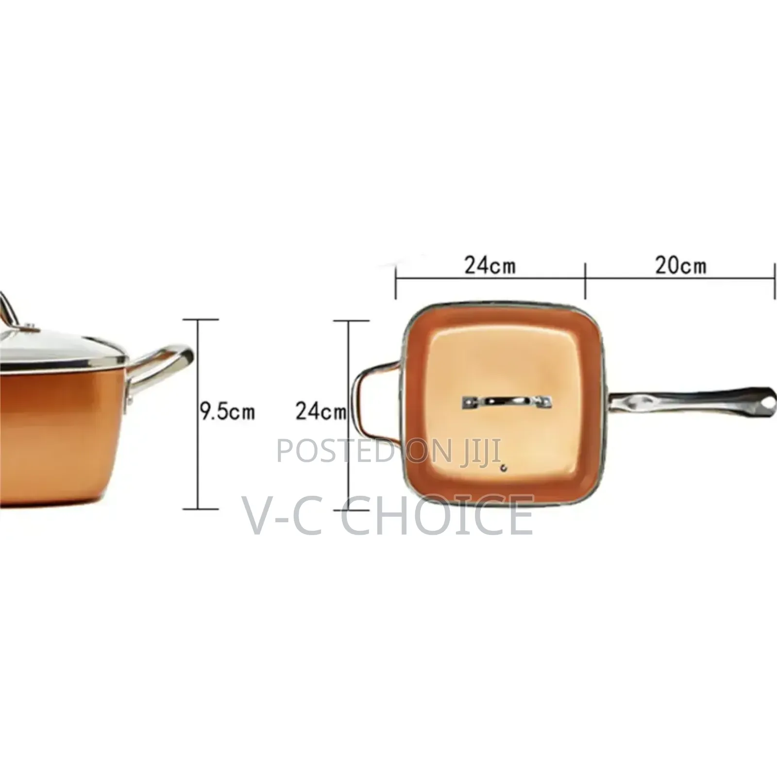 Non-stick Pan Copper Square Pan 'chef Glass Lid Fry Basket