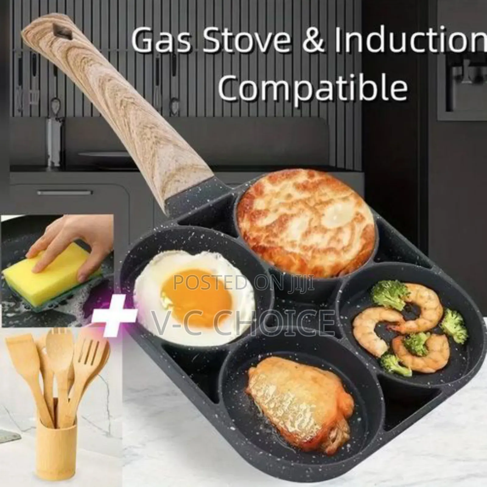Omelette Pan Multifunction 2/4holes Pan Non Stick Frying Pan