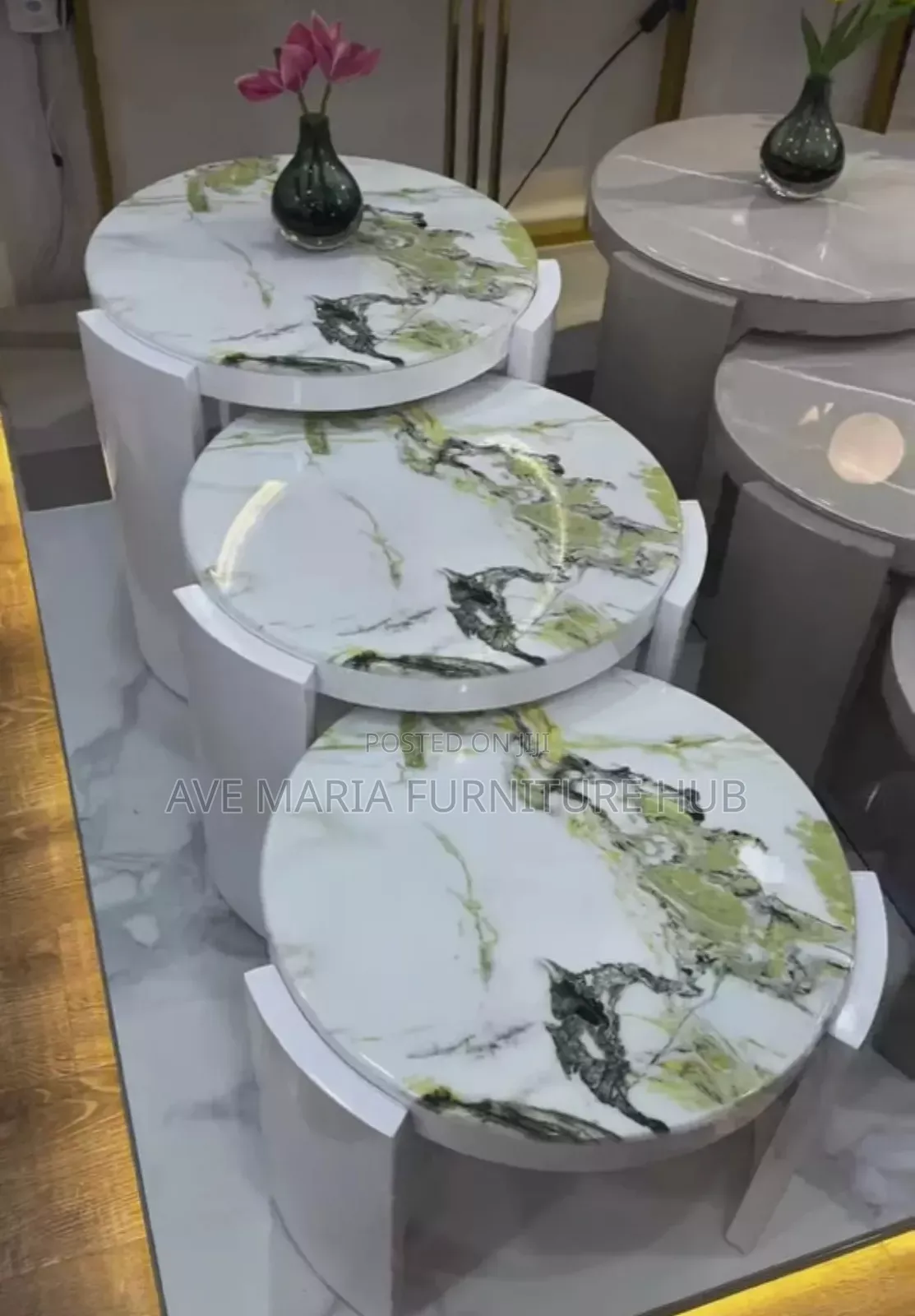 3 in 1 Wooden Base Side Stools With Marble Top