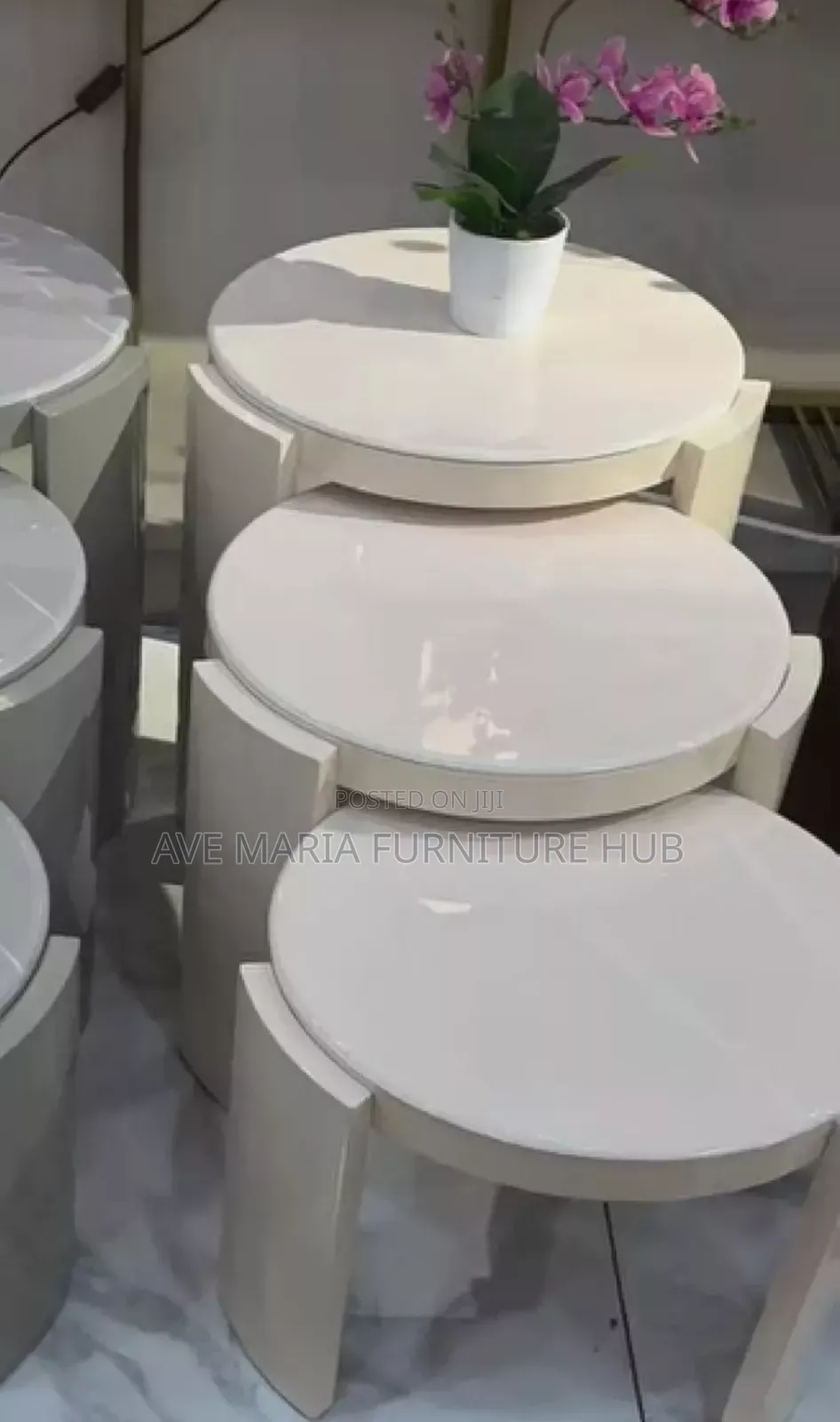 3 in 1 Wooden Base Side Stools With Marble Top