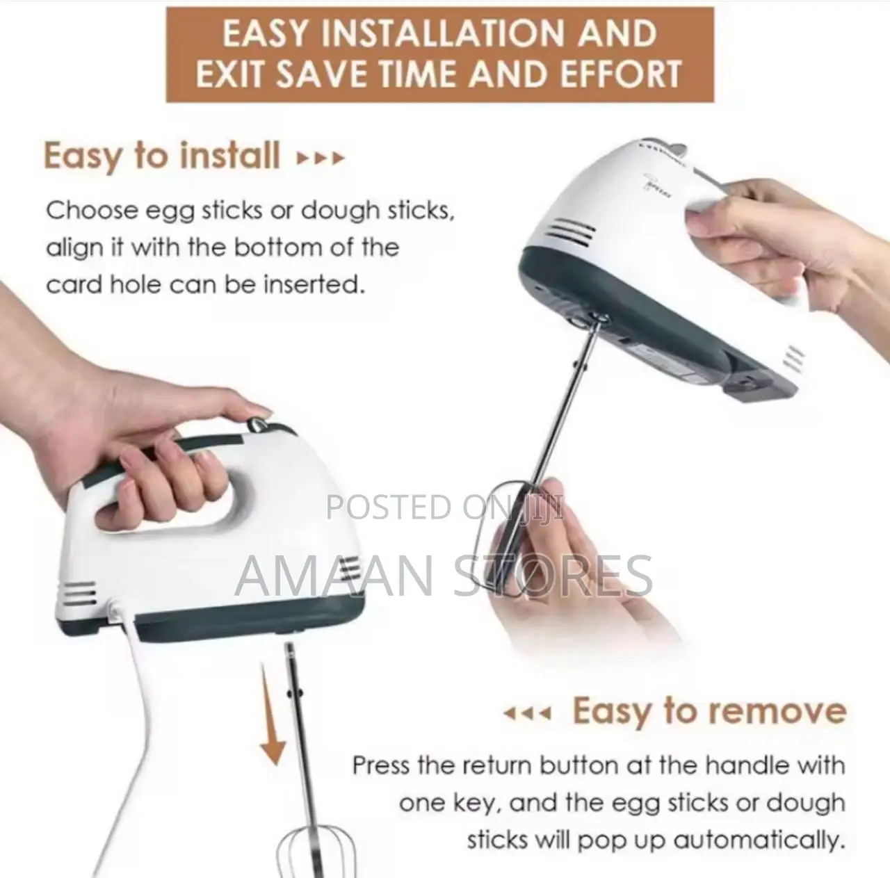 7-Speed Stainless Steel Hand Mixer – Compact Powerful