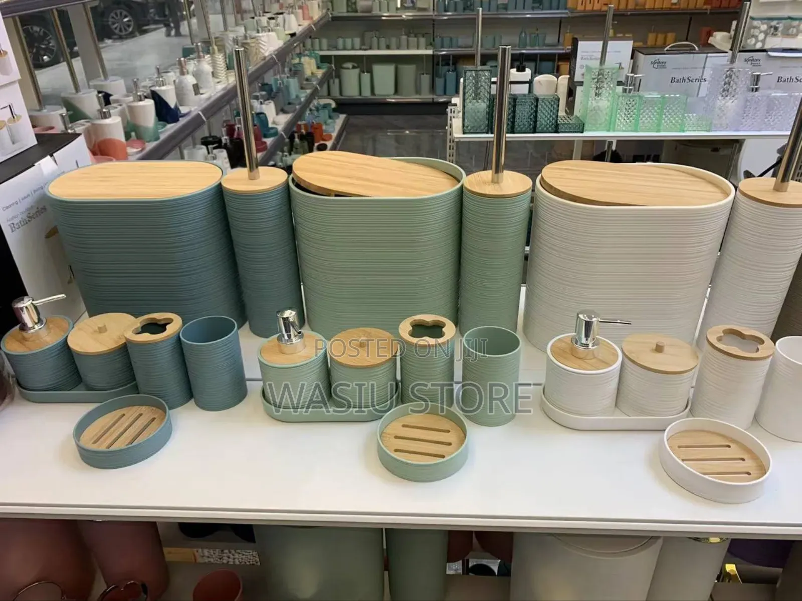 8-Piece Luxury Bamboo Plastic Bathroom Accessories Set
