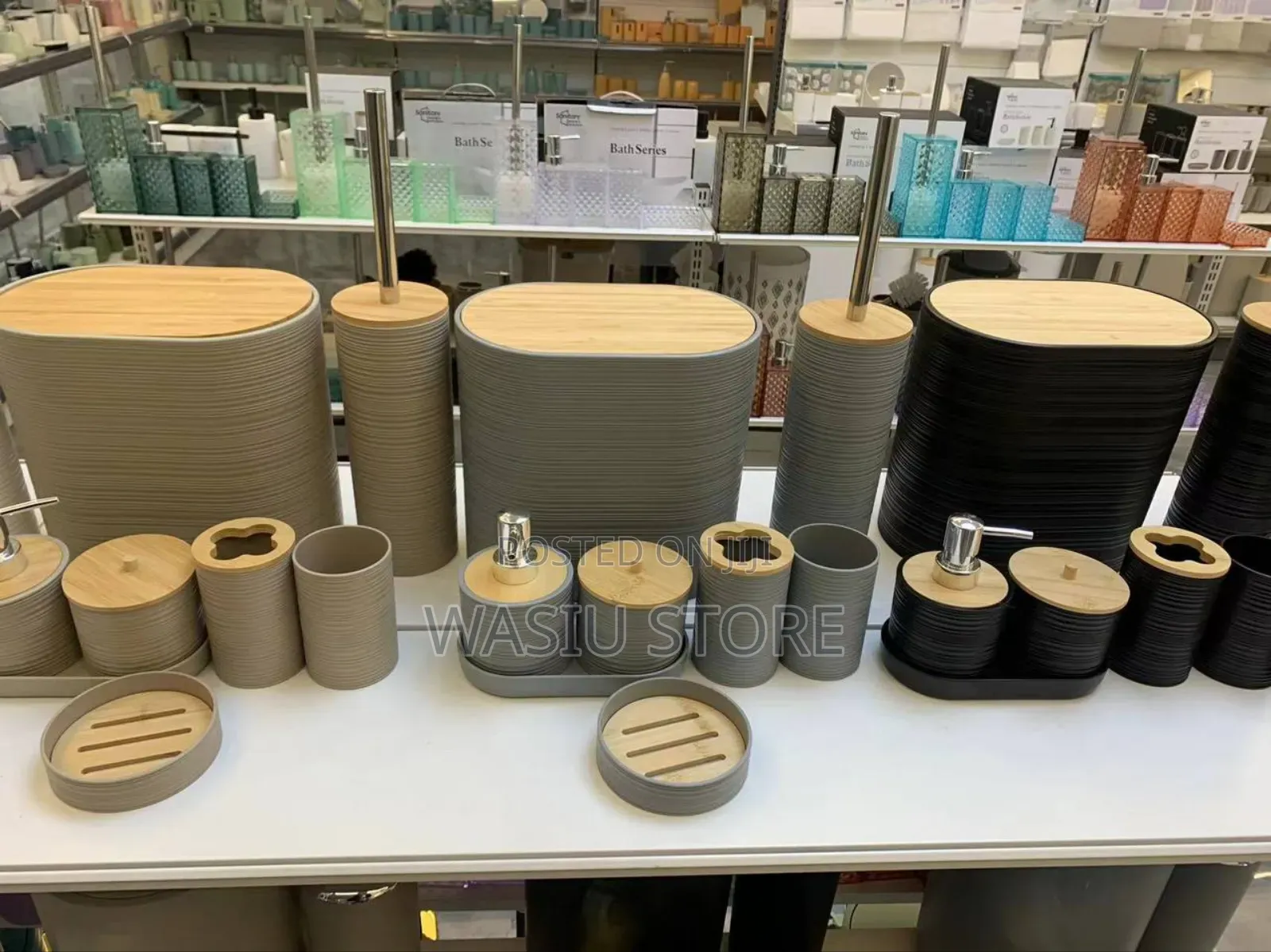 8-Piece Luxury Bamboo Plastic Bathroom Accessories Set