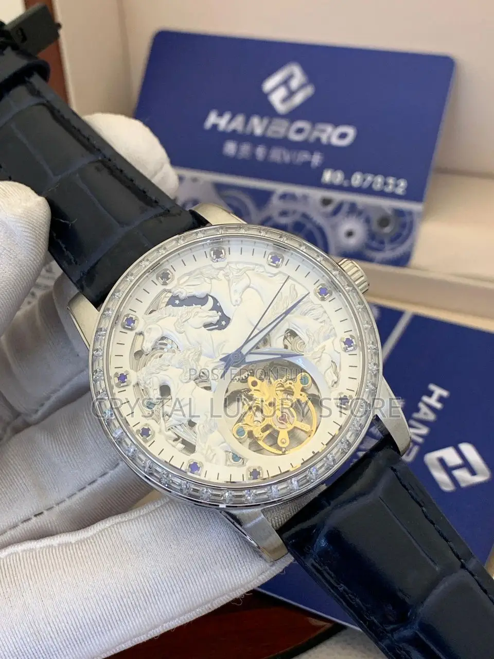 Hanboro Quality Luxury Men Genuine Leather Wristwatch
