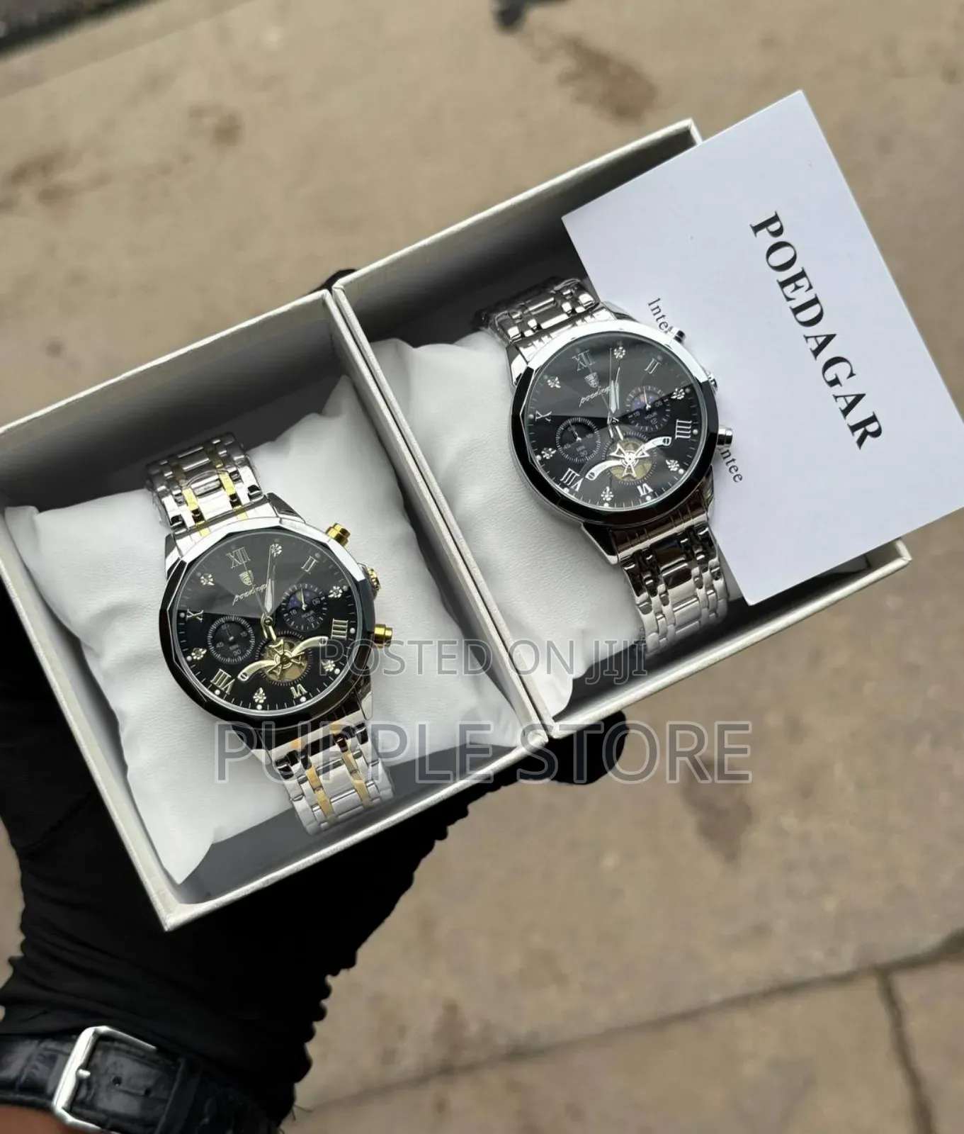Poedagar Chronograph Steel Watch Full Packaging With Manual