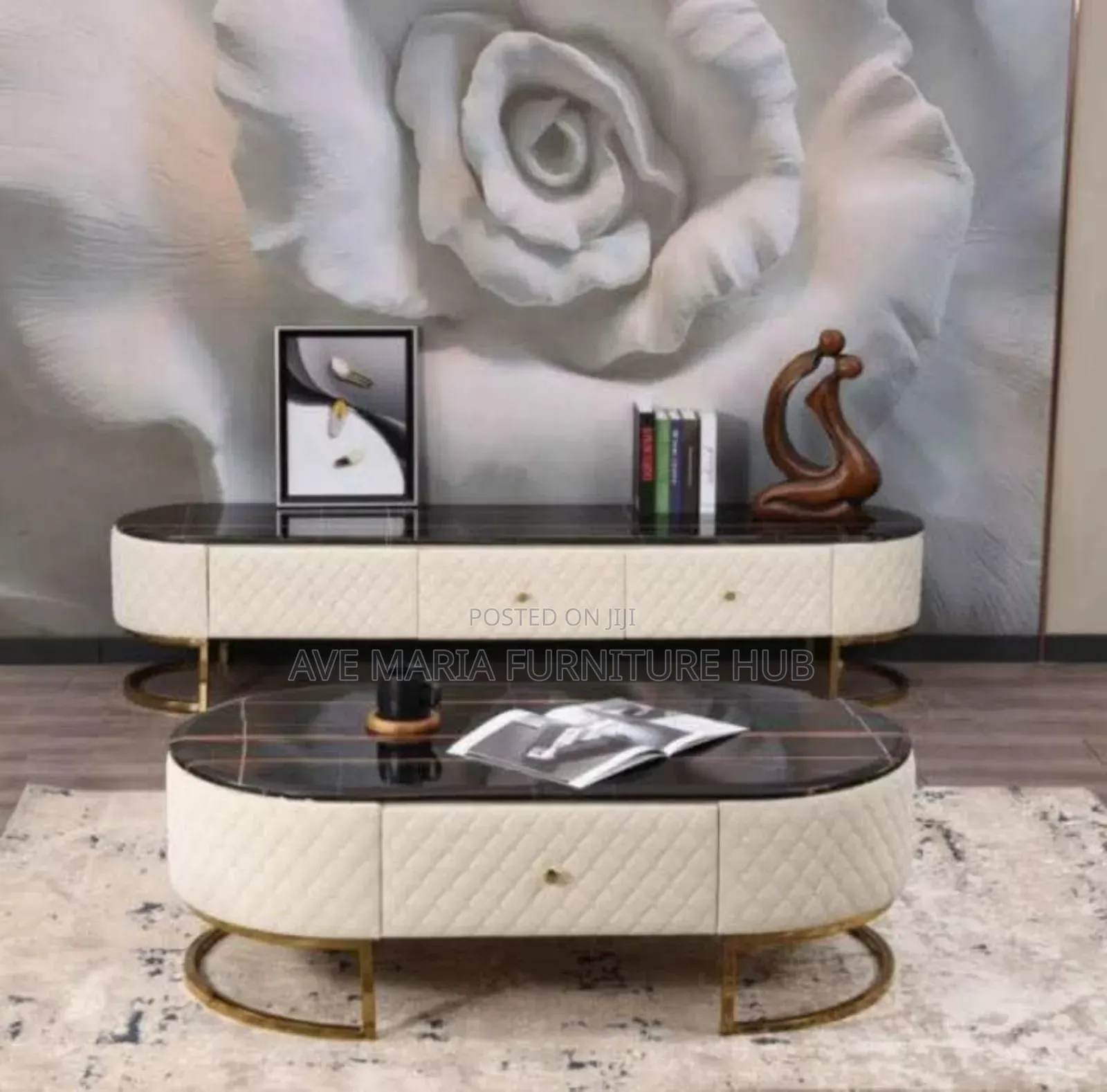 Executive Center Table and Tv Stand Binded With Leather.