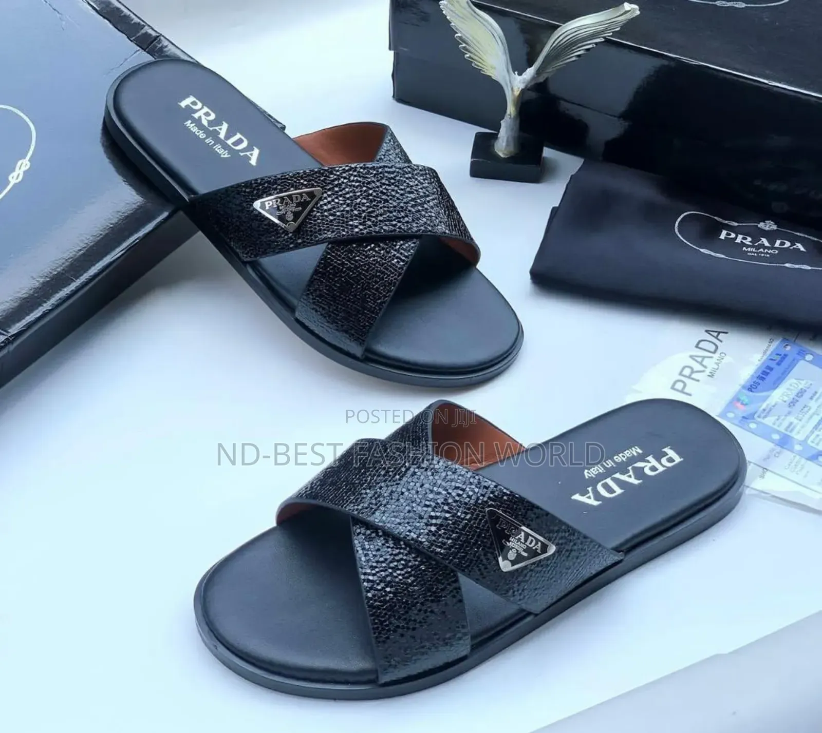 Prada Black Leather Slippers