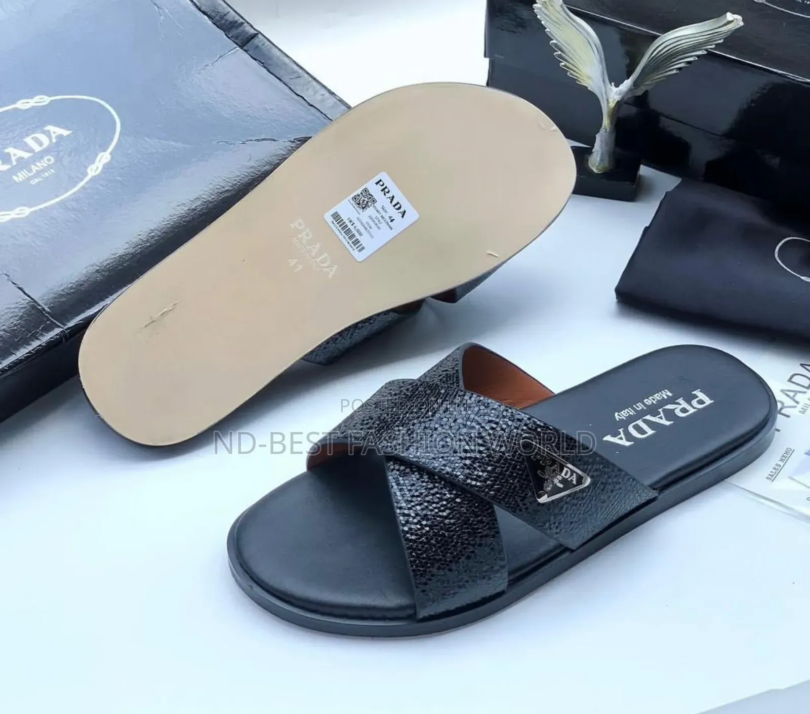 Prada Black Leather Slippers