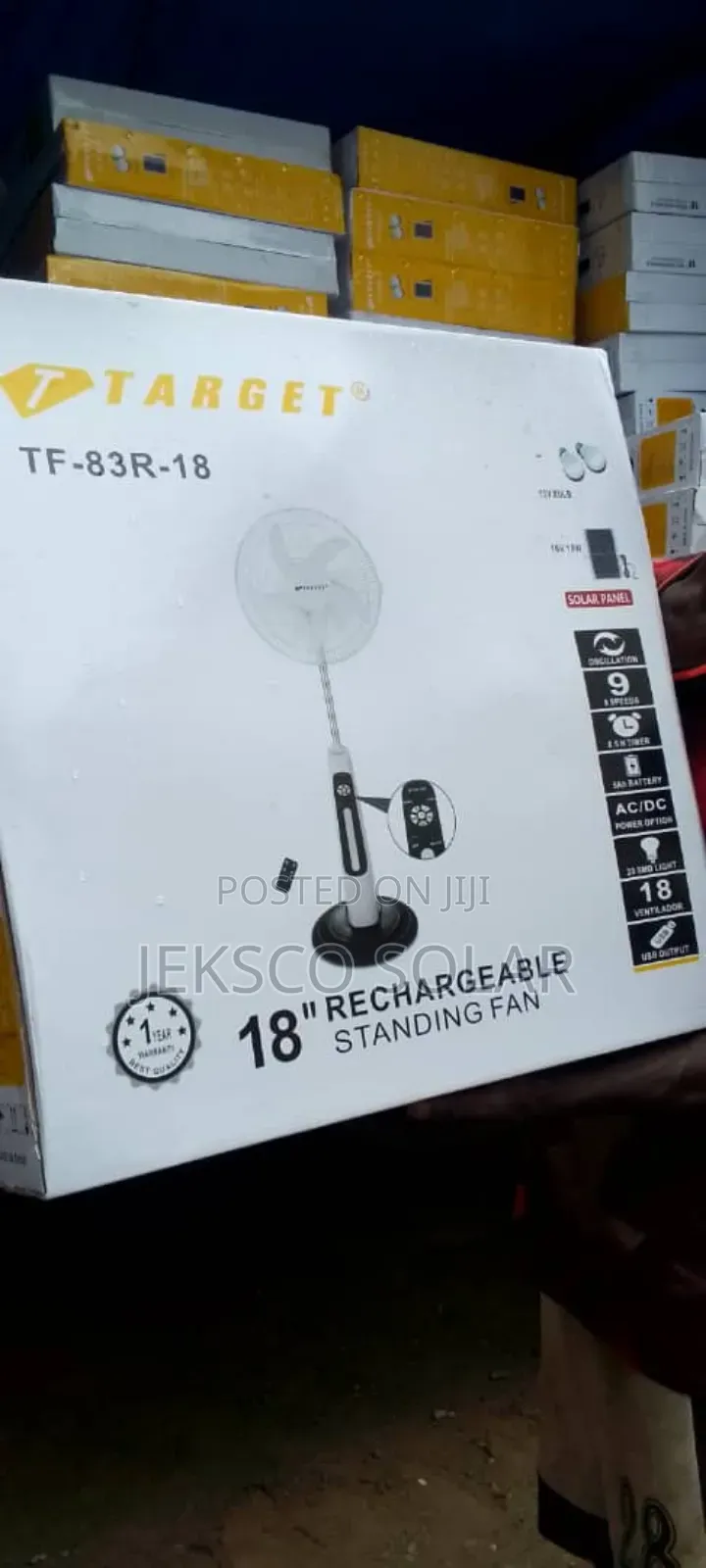 Target Solar Rechargeable Standing Fan 18inches, Ac/Dc