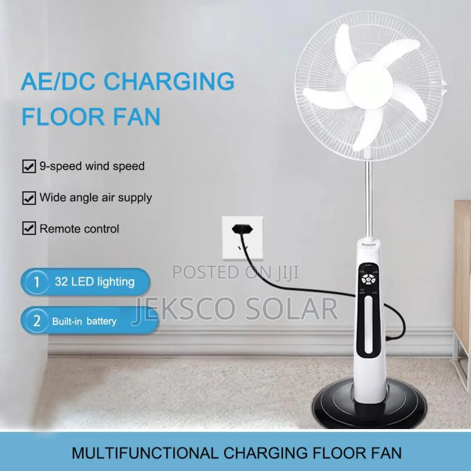 Target Solar Rechargeable Standing Fan 18inches, Ac/Dc