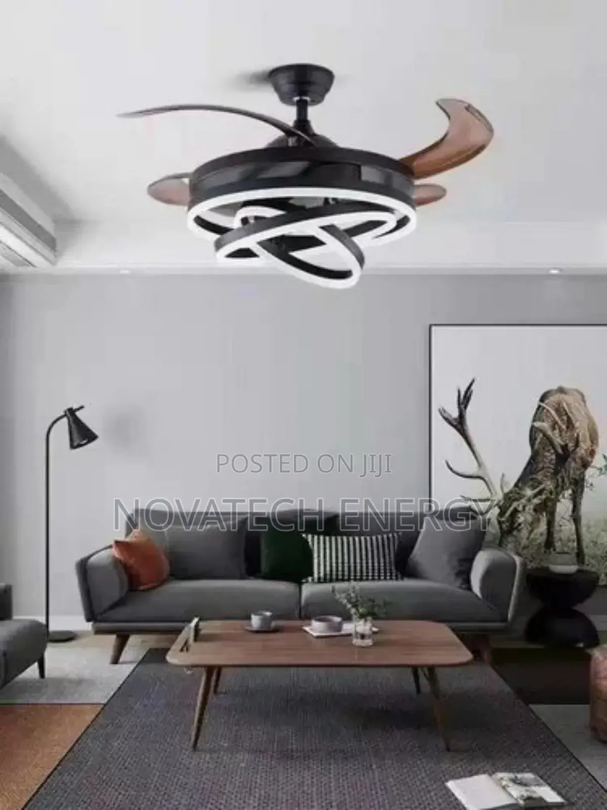 4 Blade Black Led Fan Chandelier Light