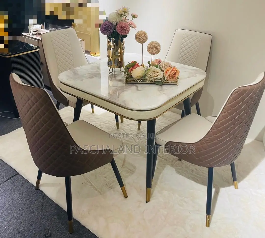 4 Seater Dinner Set With a Marble Top and a Leather Seat