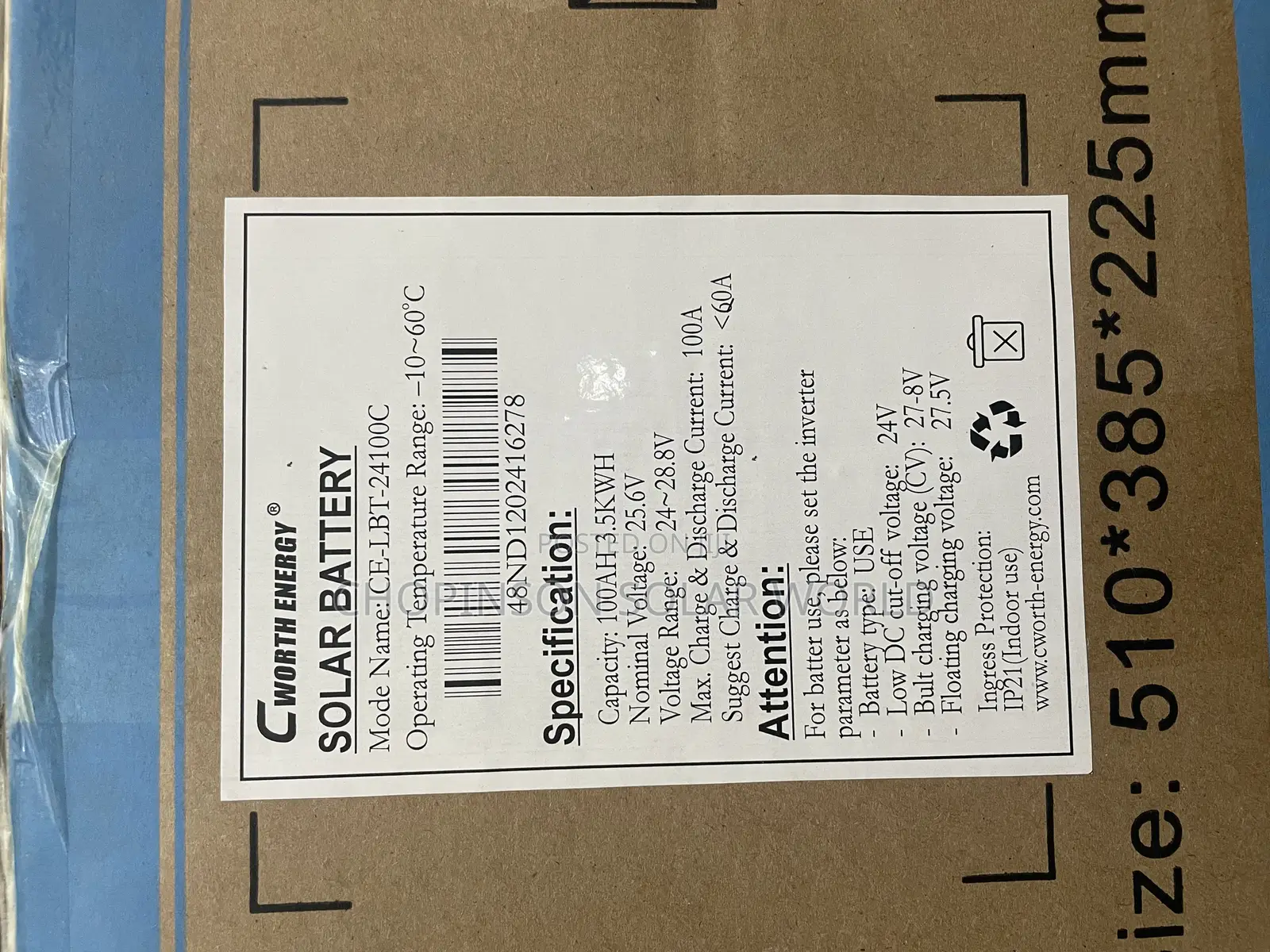 Solar Energy Cworth Lithium Battery 3.5kwh/24v