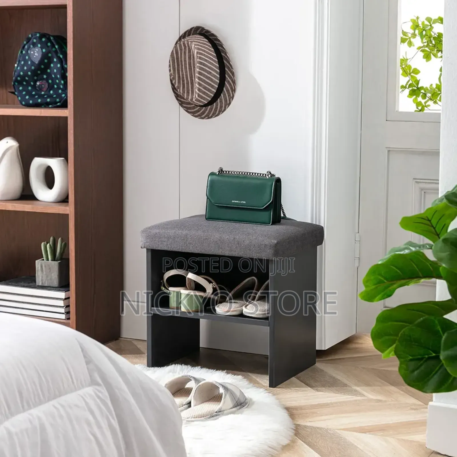 Shoe Rack With Cushioned Seat Hidden Storage