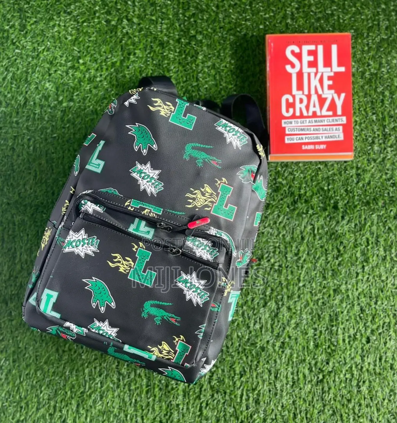 "Lacoste Inspired Print Backpack - Blue, Green, White"