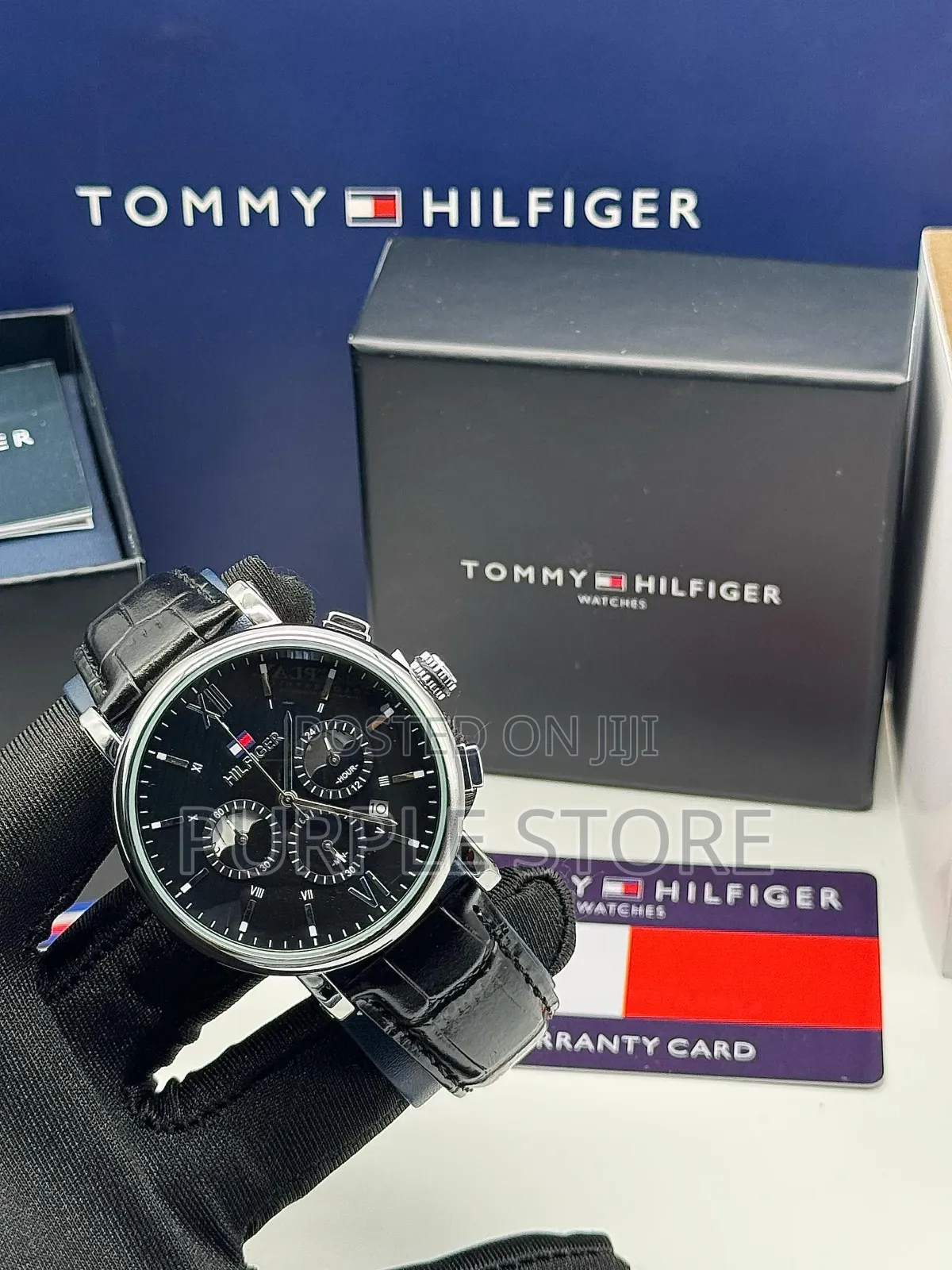 Tommy Hilfiger Quality Chronograph Black* Leather* Watch.
