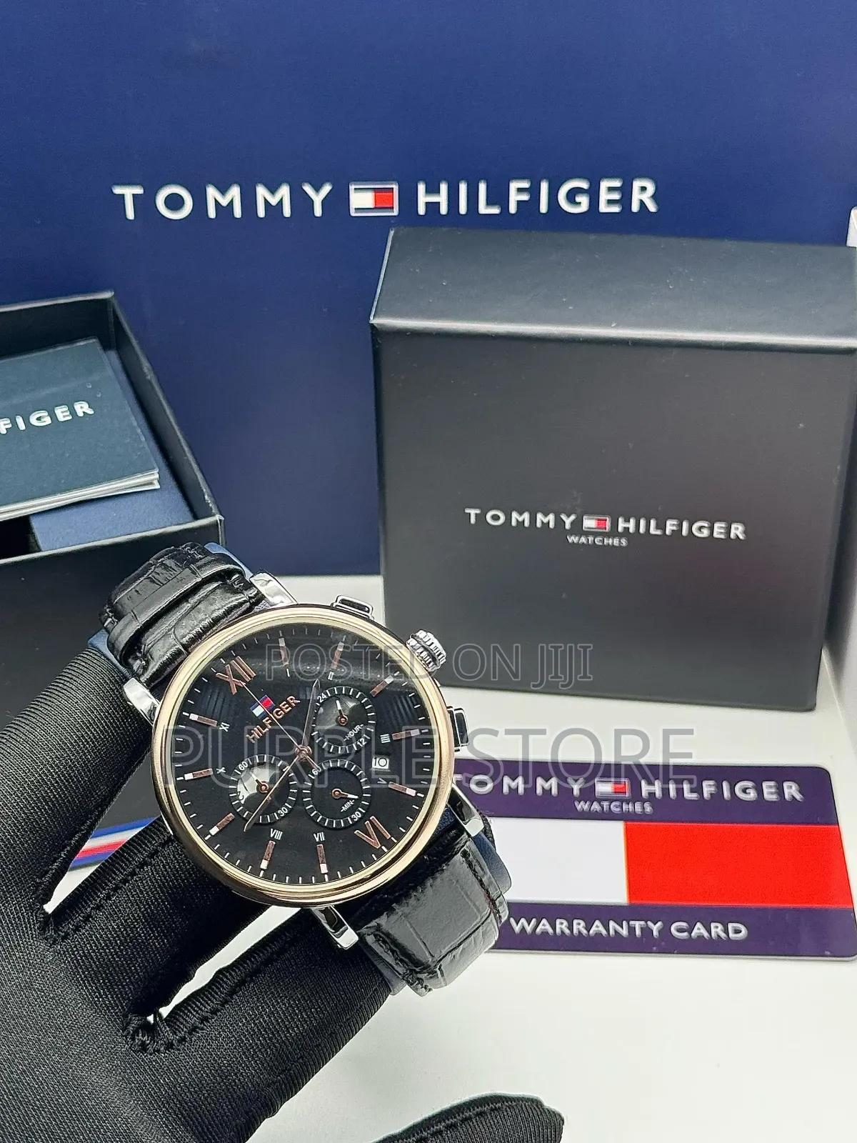 Tommy Hilfiger Quality Chronograph Black* Leather* Watch.