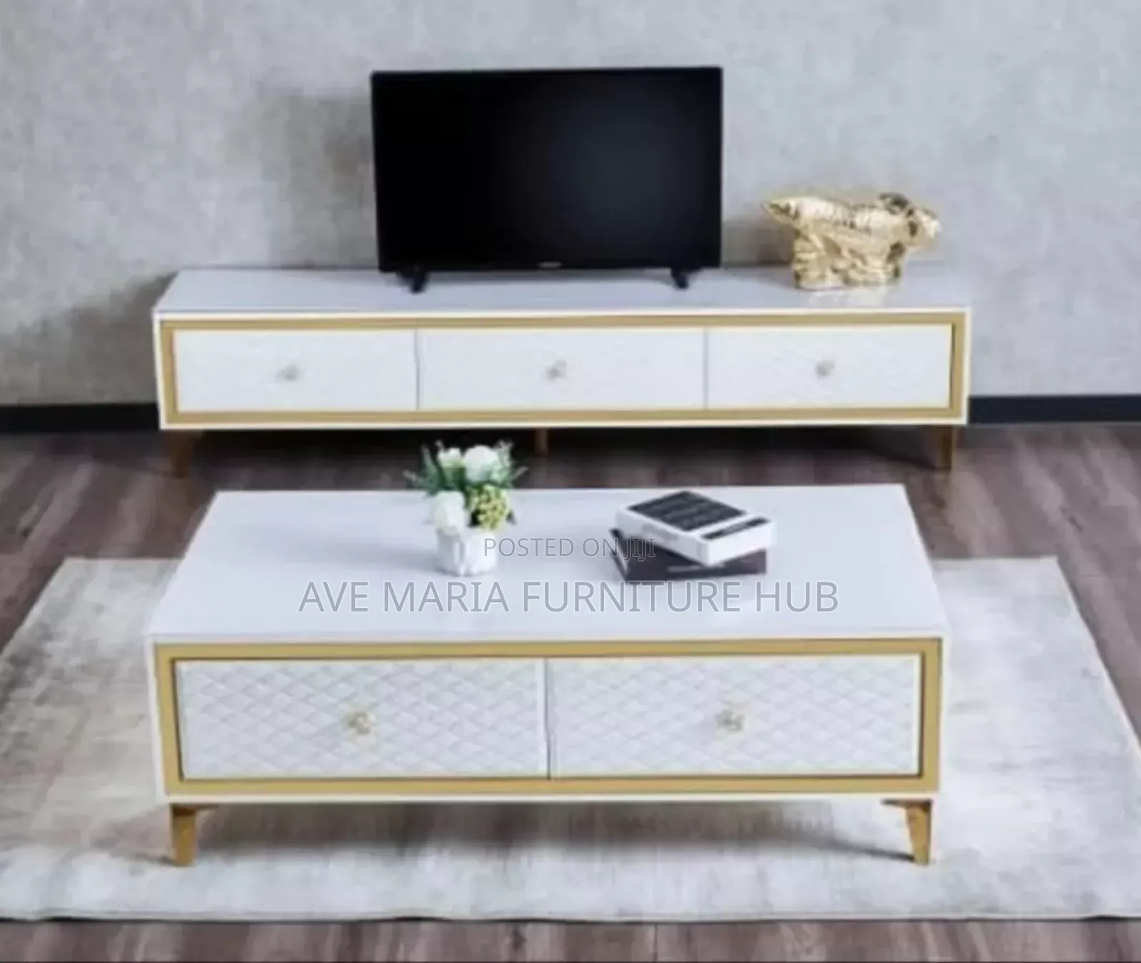 Set of Glass Top Center Table and Tv Stand