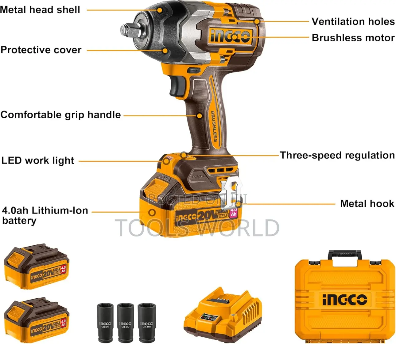 Ingco Ciwli2085 20v Cordless Impact Wrench 850nm