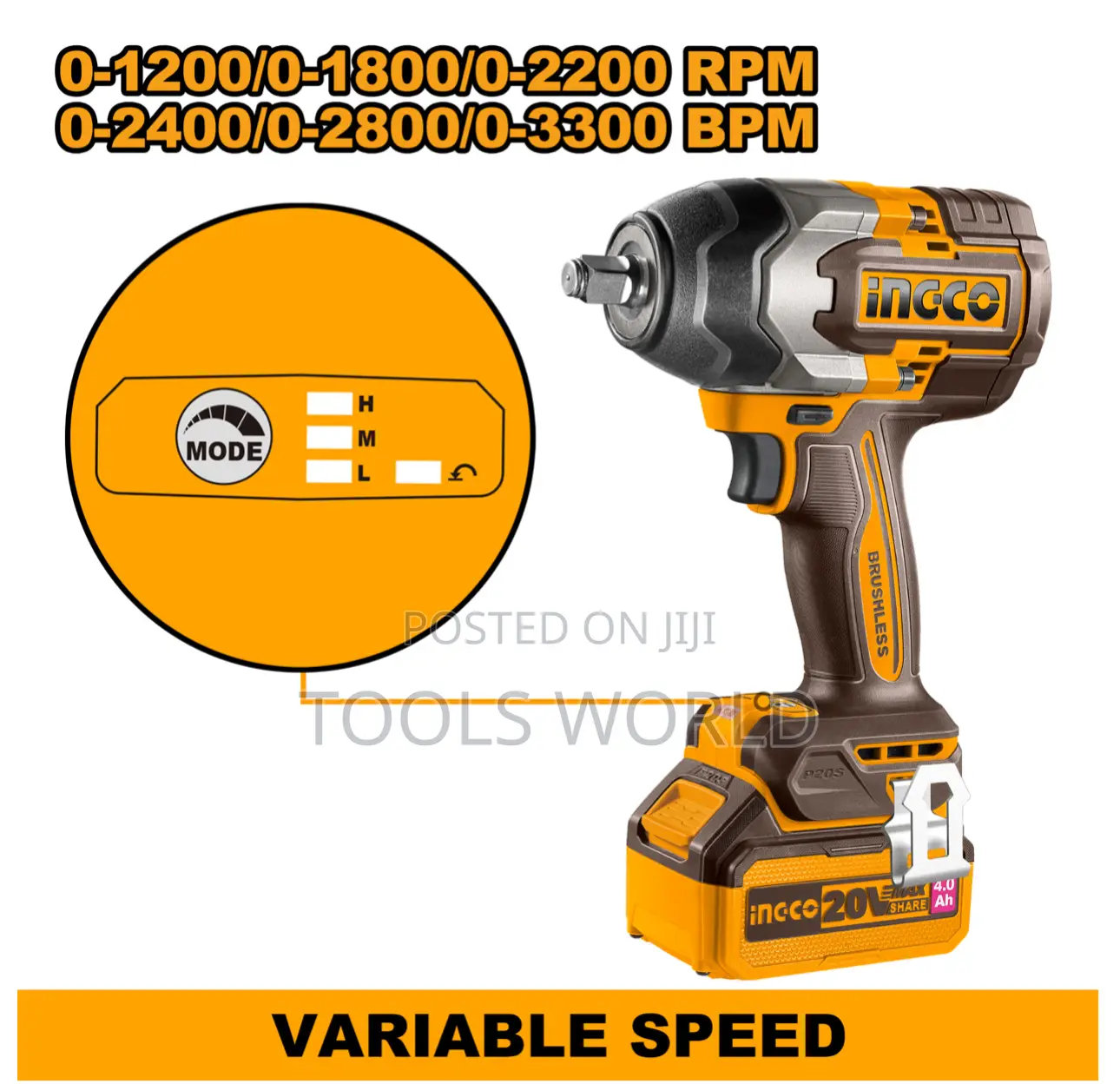 Ingco Ciwli2085 20v Cordless Impact Wrench 850nm