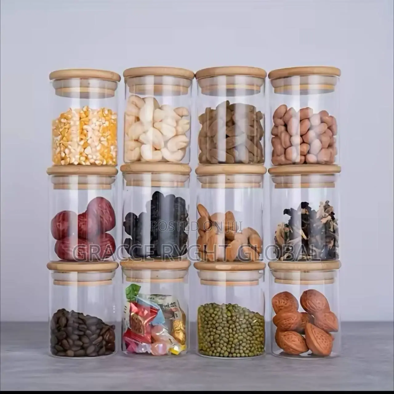 12 PCS Airtight Glass Spice Jars With Natural Bamboo Lids