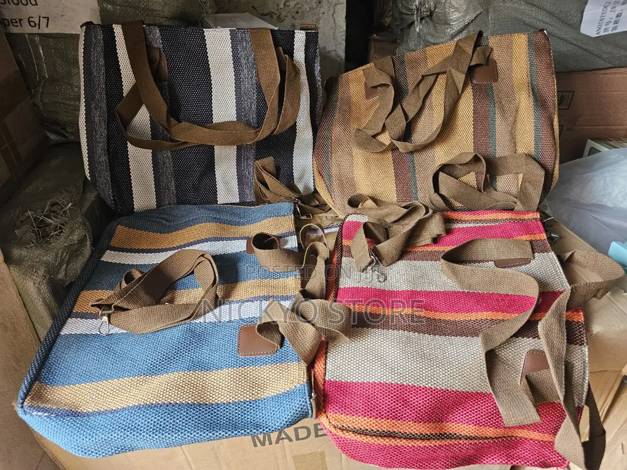 Striped Canvas Shoulder Tote Bags
