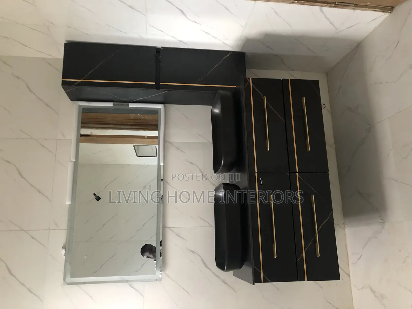 Double Black Cabinet Basin With Shelf