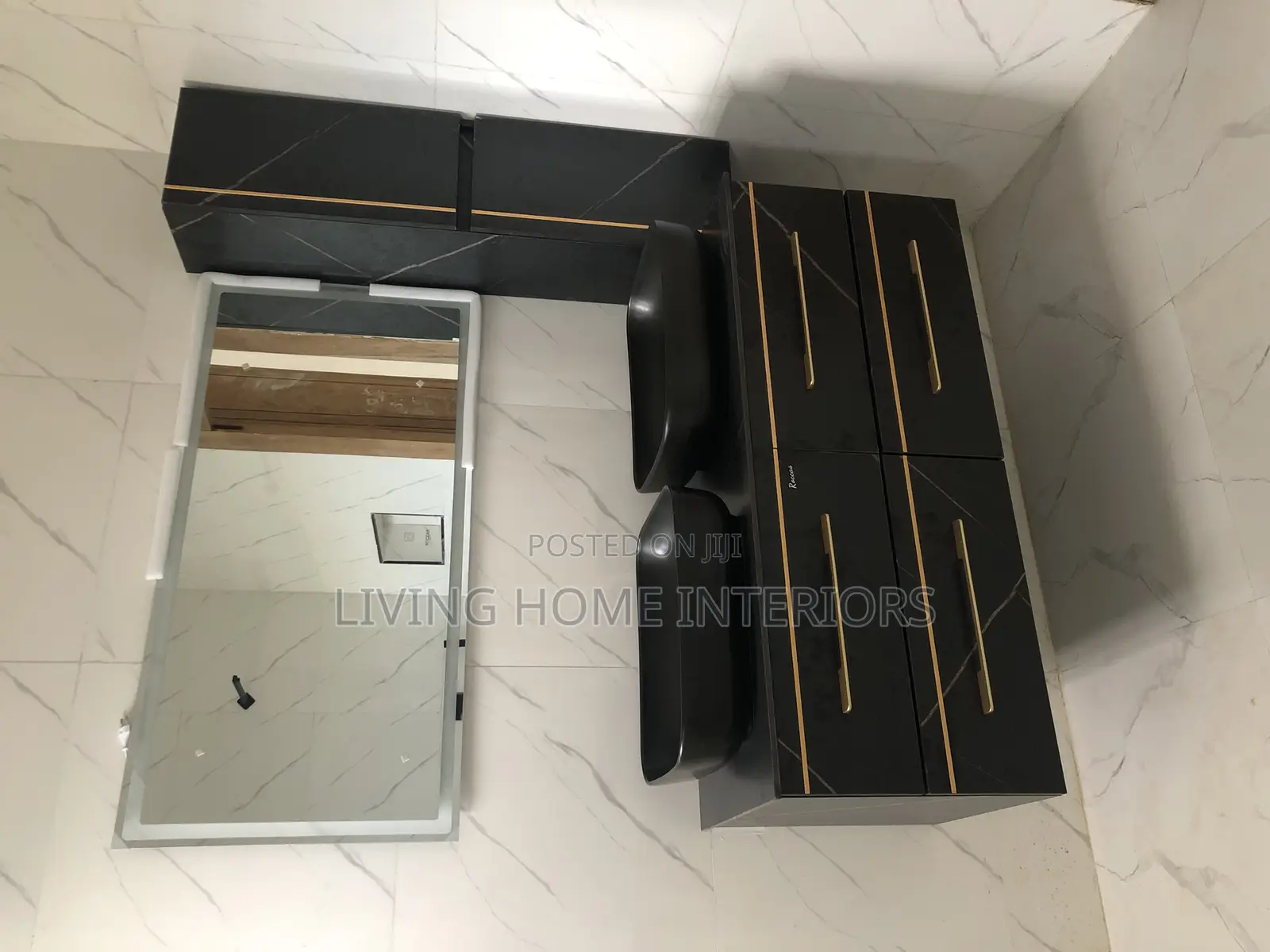Double Black Cabinet Basin With Shelf