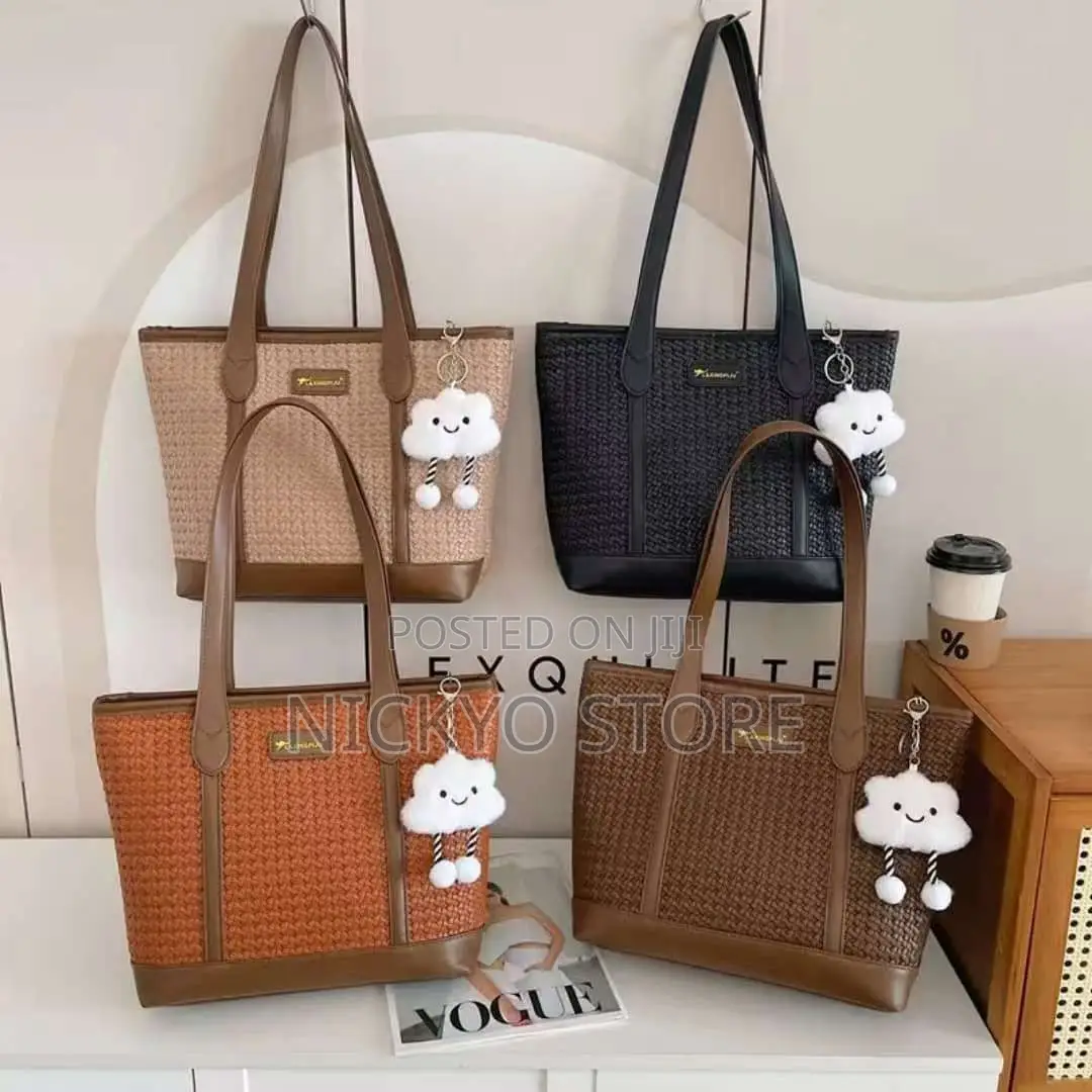 Woven-Texture Elegant Tote Bags With Cloud Charm
