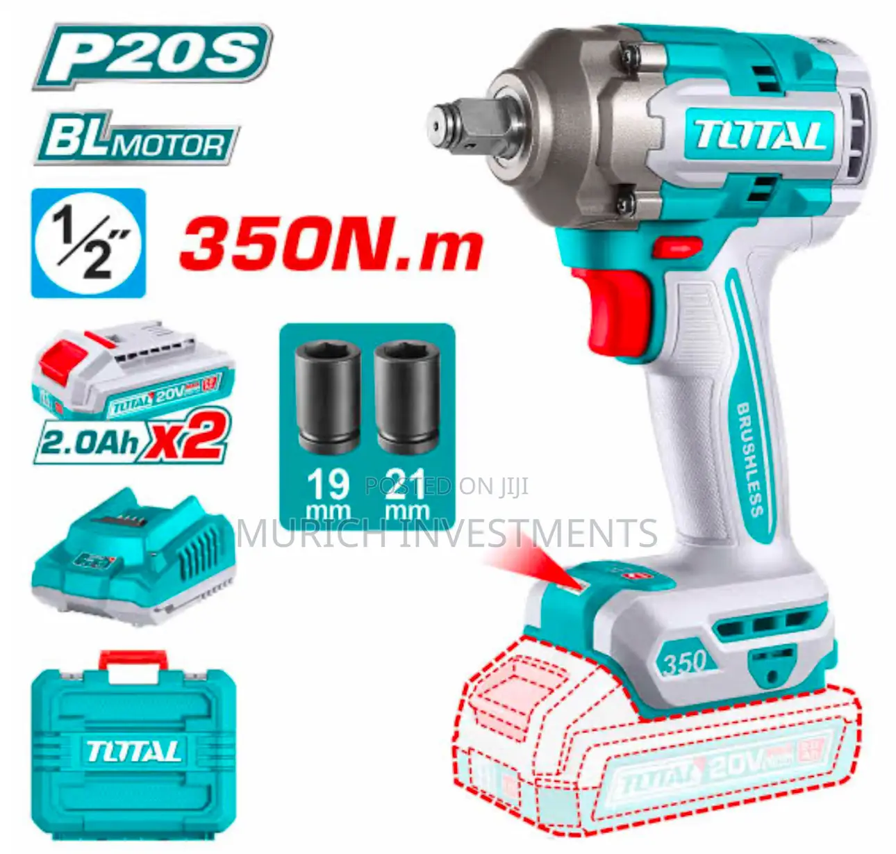 Total Cordless Impact Wrench 20v With Batteries –Utiwli2035