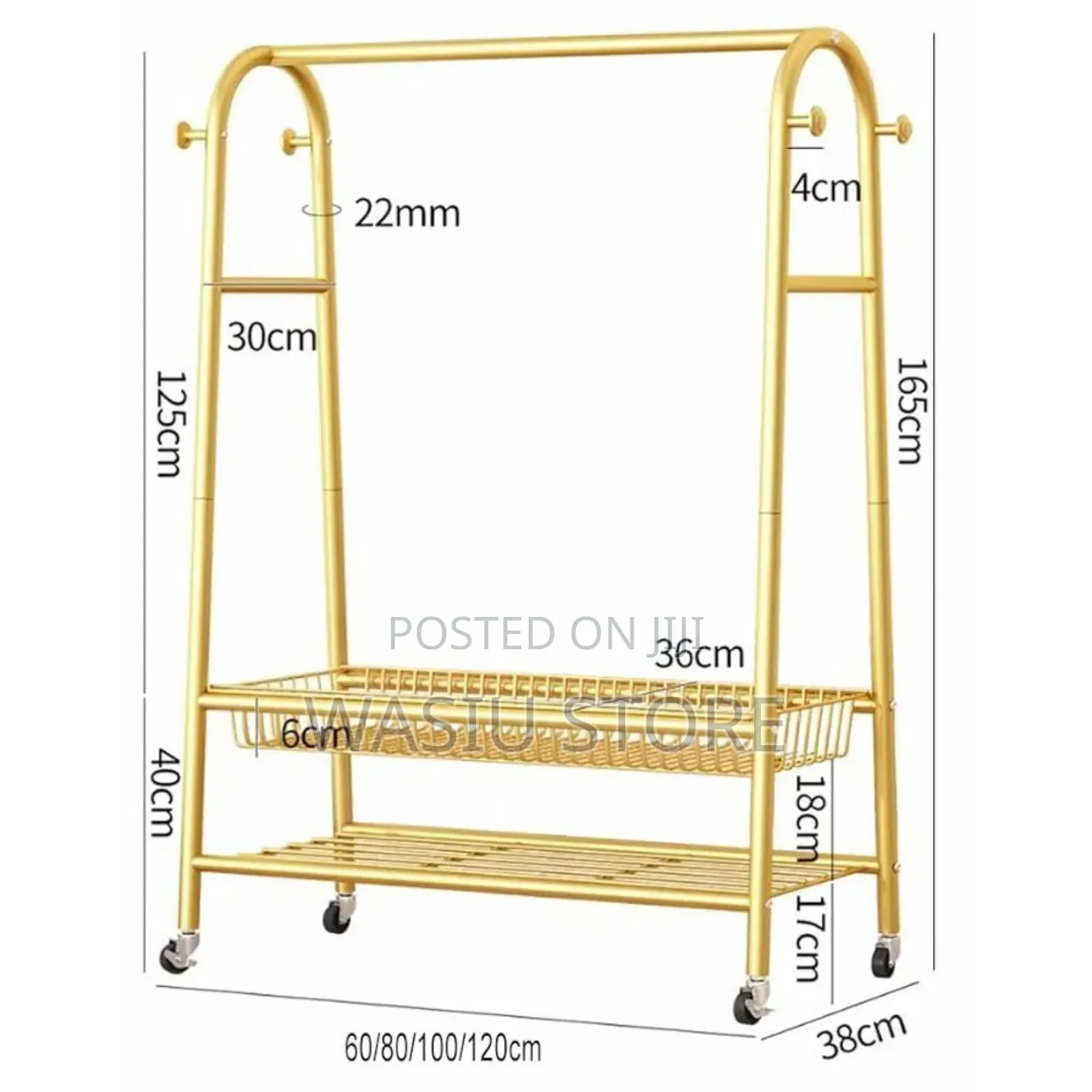 Golden Freestanding Clothes Rack With Wheels