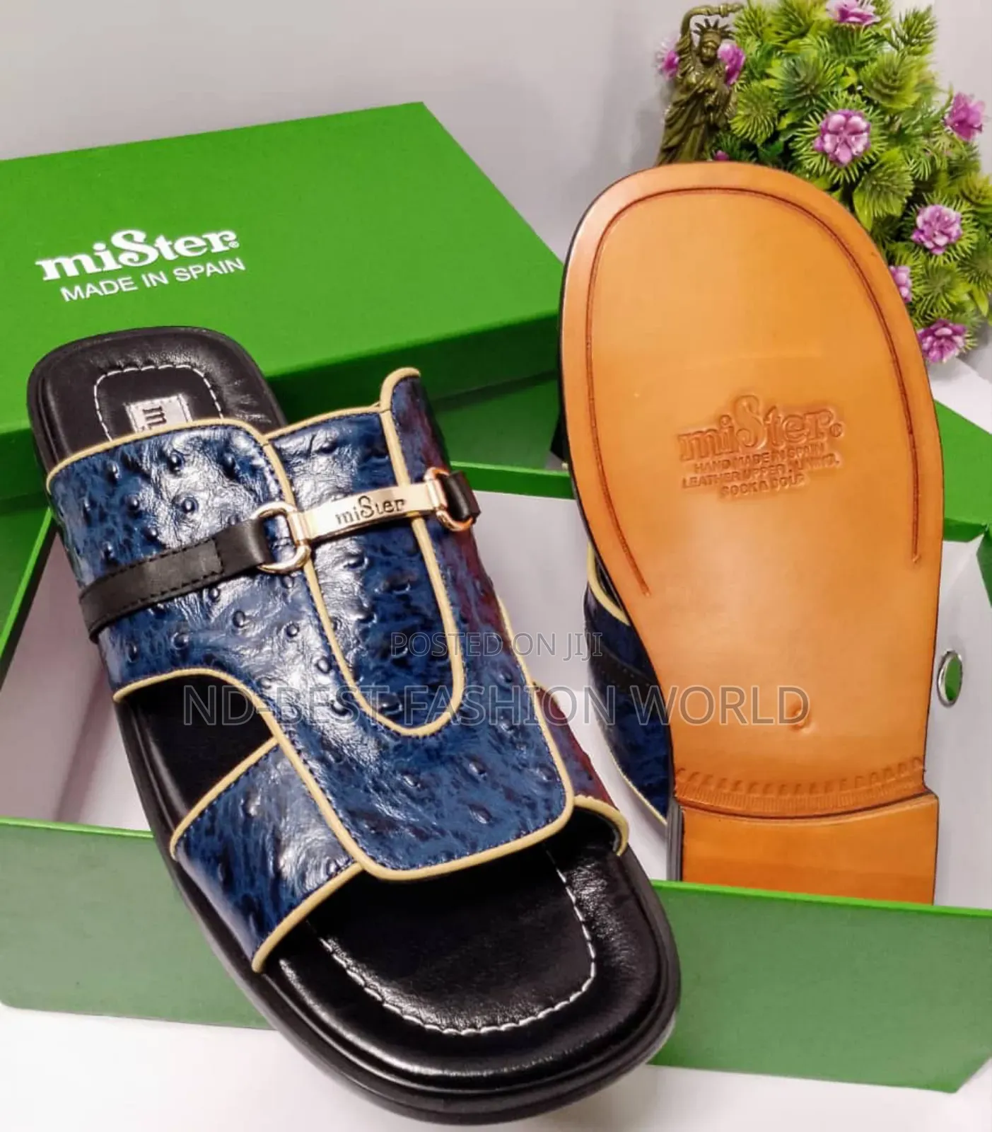 White and Blue Mister Slippers